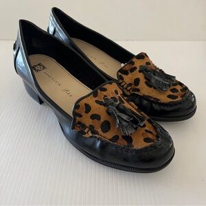 New Anne Klein I Flex Technology Deziree Black Leopard Print Fur Tassle Loafer 8